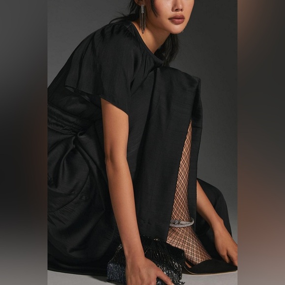 Anthropologie The Somerset Maxi Dress in Black Satin - Picture 3 of 12